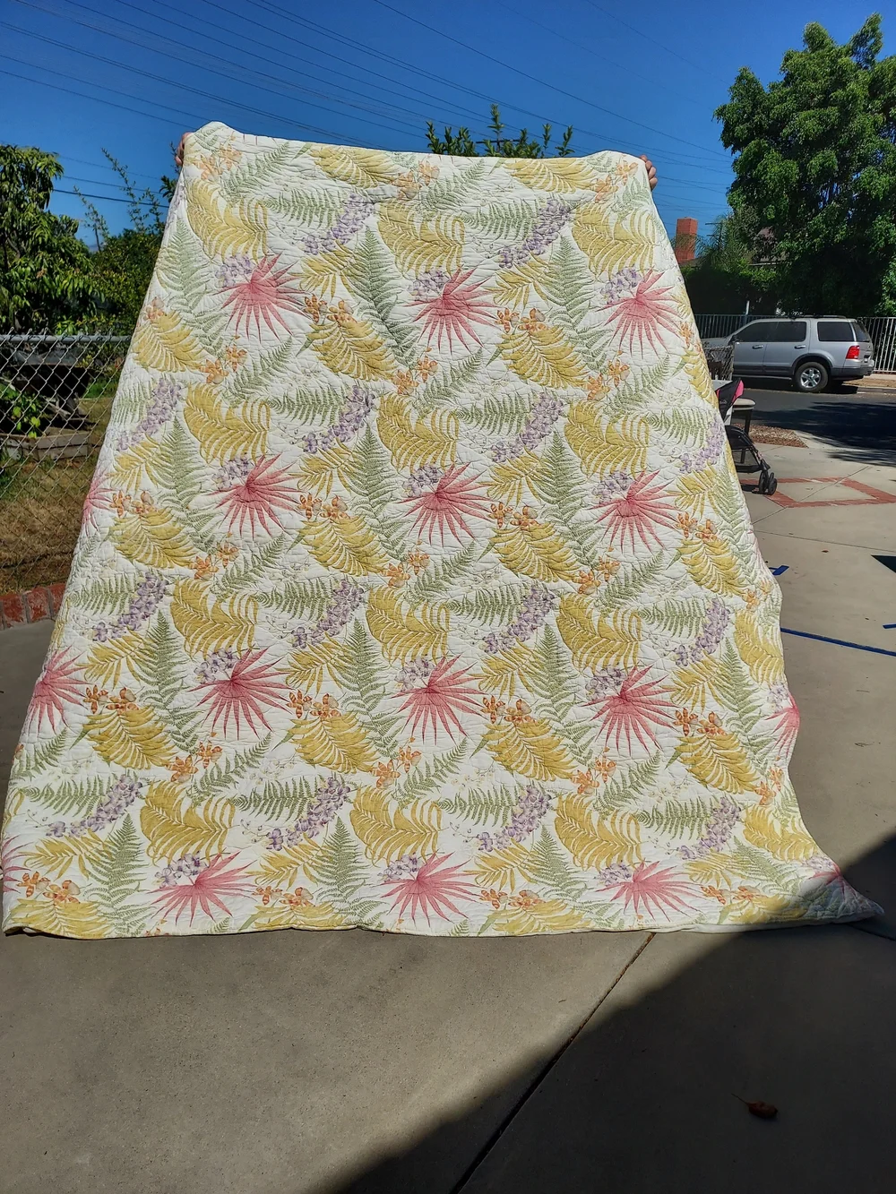 VTG Liz Claiborne BON AIRE Tropical Botanical Floral Quilt King/Queen 92x100
